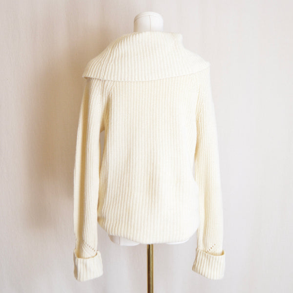 oversized cowl neck crochet ivory sweater