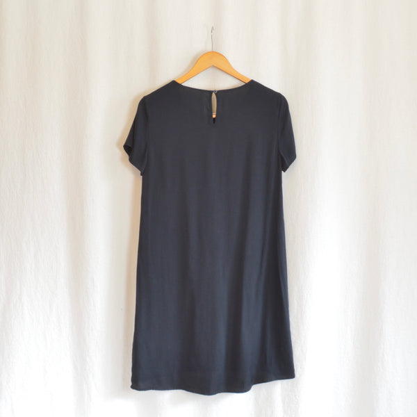 simple silk black mini tee shirt dress