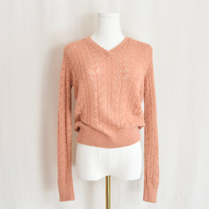 “pure gould” open knit dusty rose v-neck cropped sweater