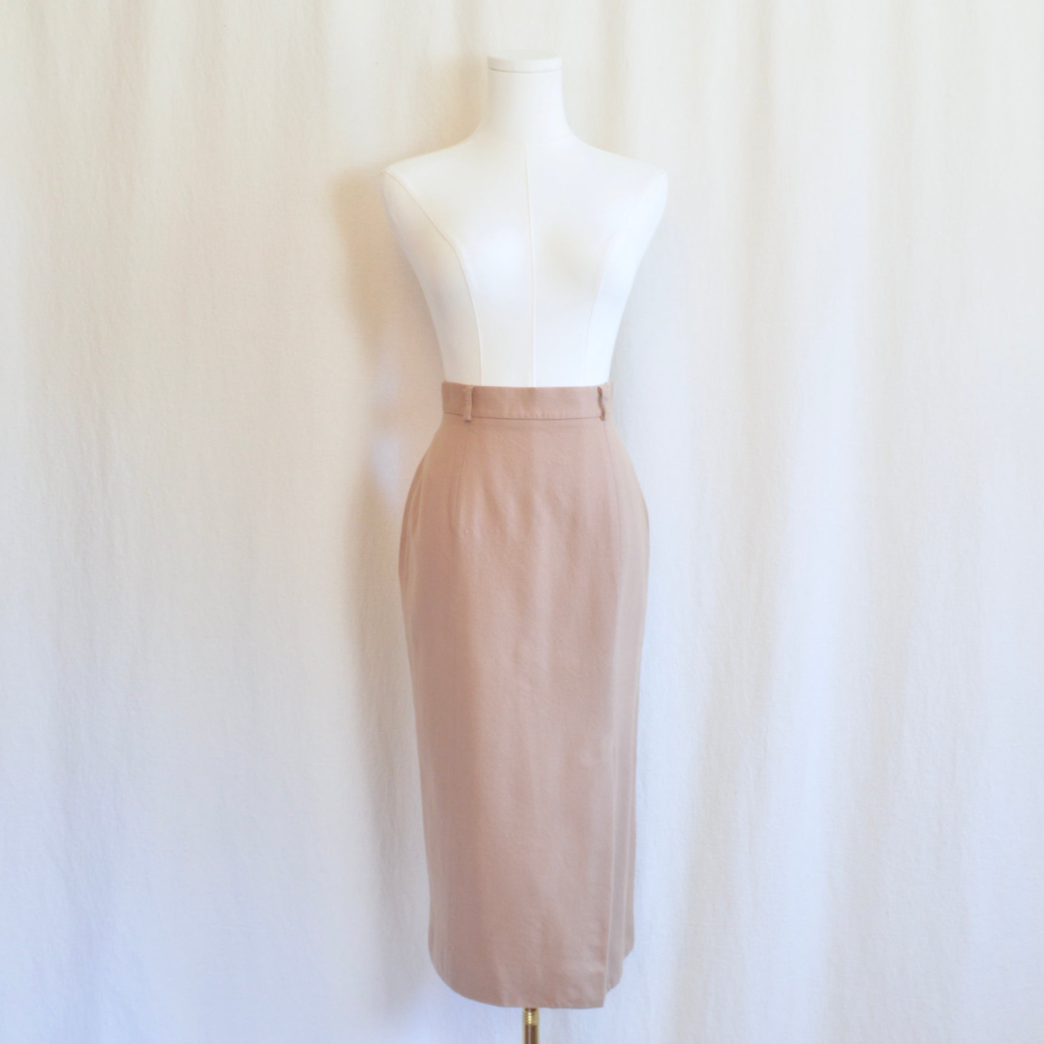 high waisted camel tan wool skirt with off center front slit extra small