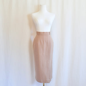 high waisted camel tan wool skirt with off center front slit extra small