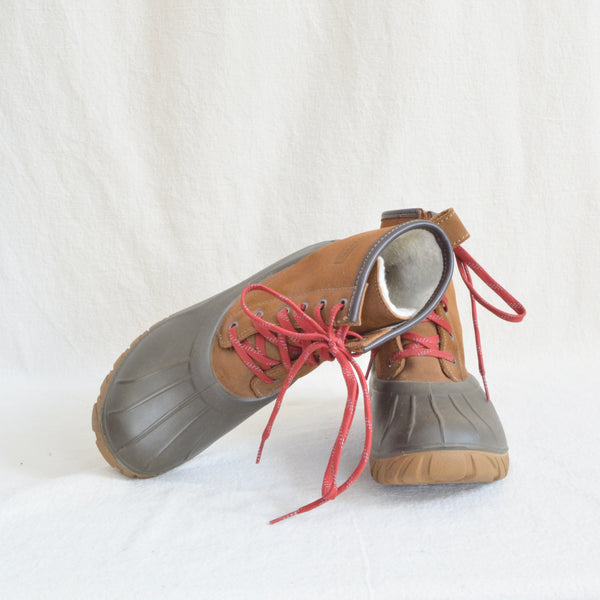 vintage tan leather shearling lined duck boots