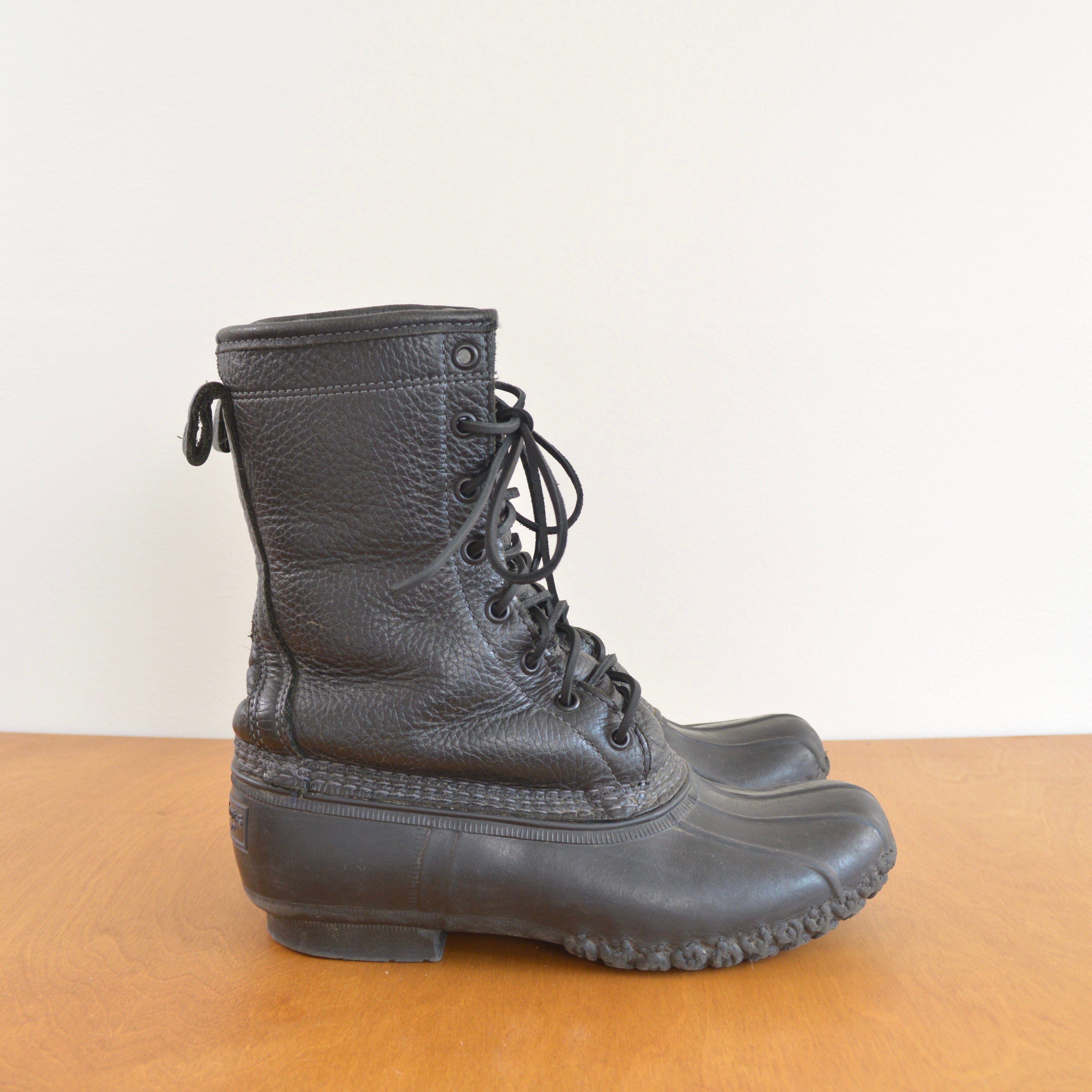 rare size 7 black on black on black vintage ll bean shearling lined bean boots