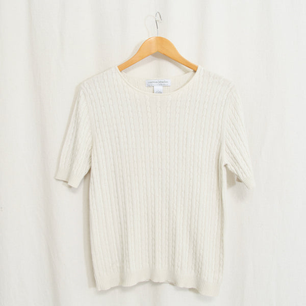 vintage oatmeal silk and cashmere blend cableknit sweater tee