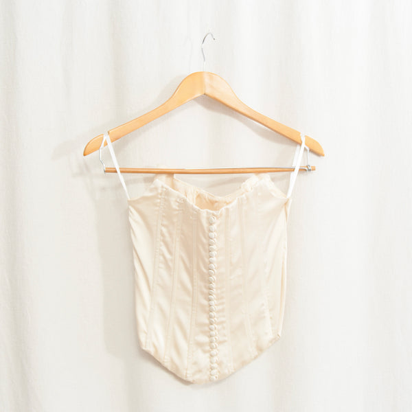 fitted ivory satin bustier with bust accent stitching