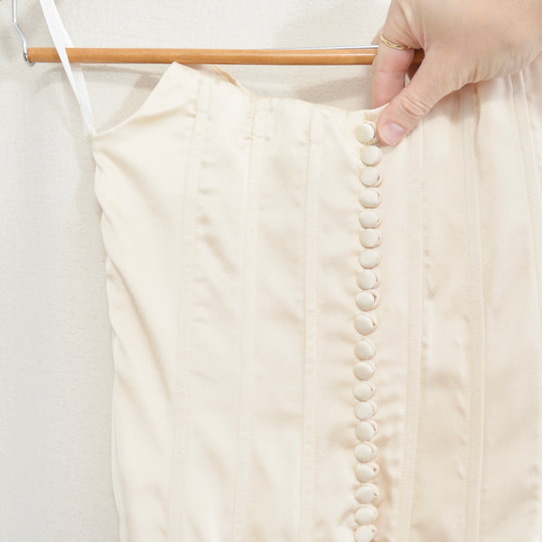fitted ivory satin bustier with bust accent stitching