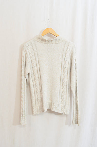 light oatmeal beige silk embroidered mock neck jumper