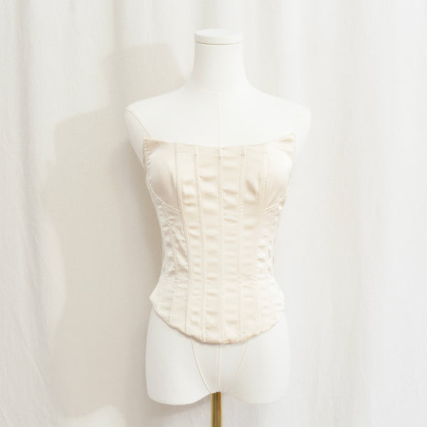 fitted ivory satin bustier with bust accent stitching