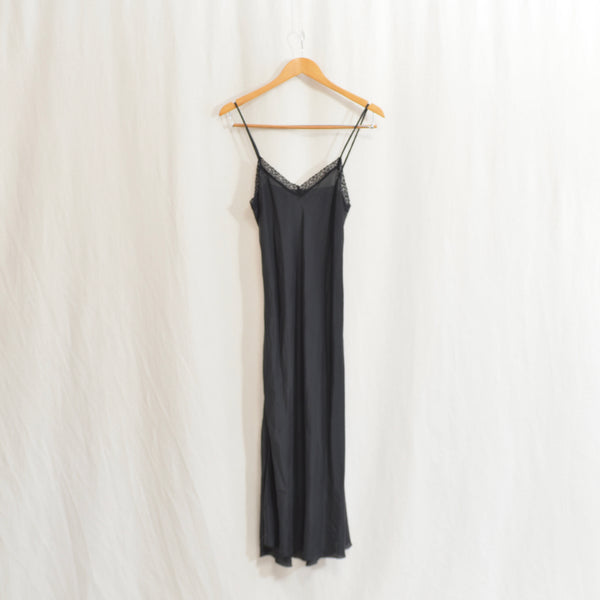 100% pure silk simple black johnny was slip dress