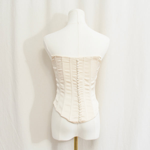 fitted ivory satin bustier with bust accent stitching