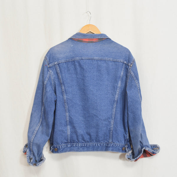 perfectly broken in buffalo plaid flannel lined branders jean jacket