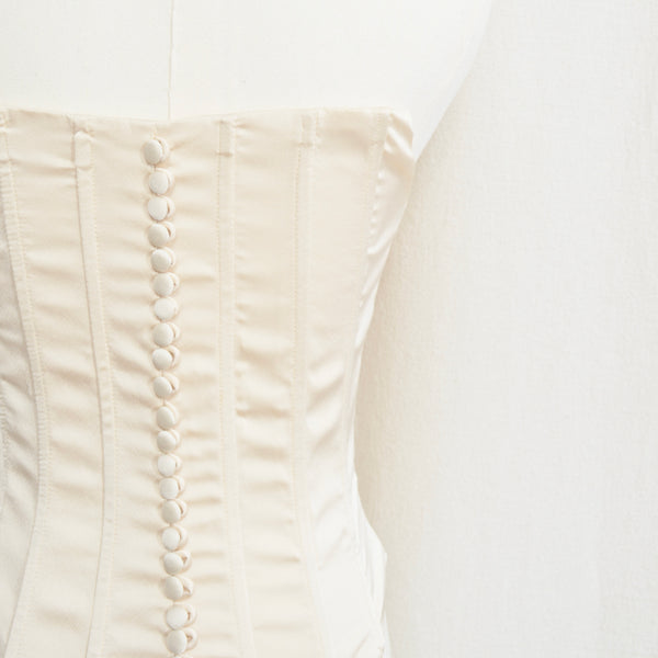 fitted ivory satin bustier with bust accent stitching