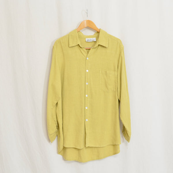 long length pure linen mustard yellow button down