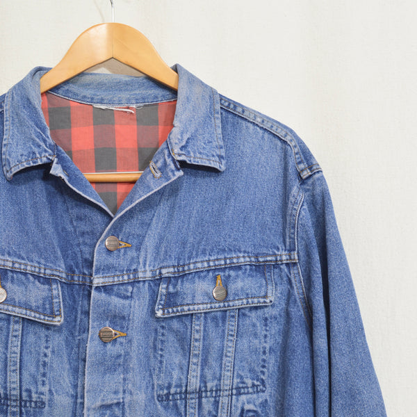 perfectly broken in buffalo plaid flannel lined branders jean jacket