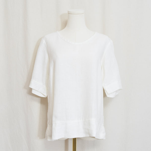 slightly cropped white linen flax tee shirt