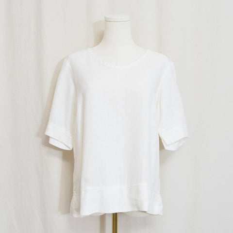 slightly cropped white linen flax tee shirt