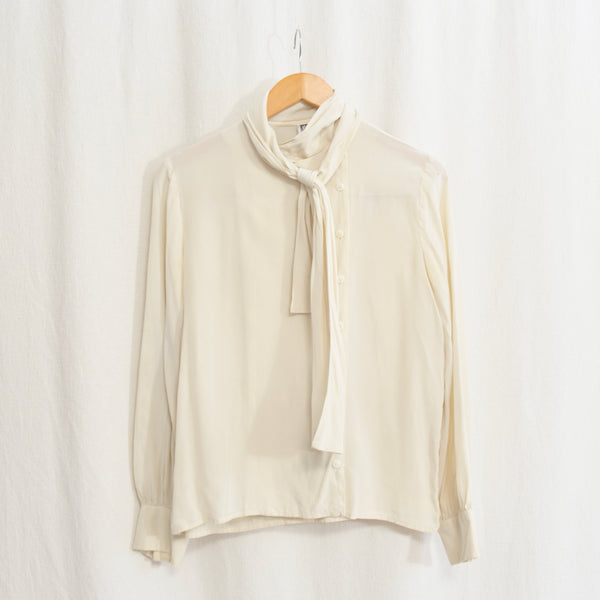 pure silk tie neck ivory button down anne klein top