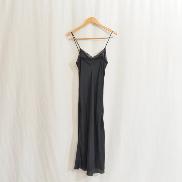 100% pure silk simple black johnny was slip dress