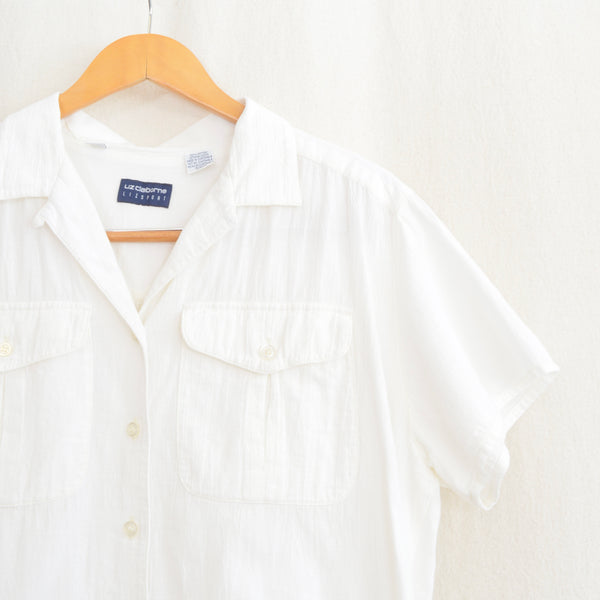 simple white semi sheer liz claiborne white cotton top