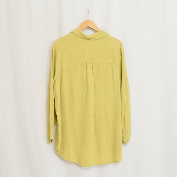long length pure linen mustard yellow button down