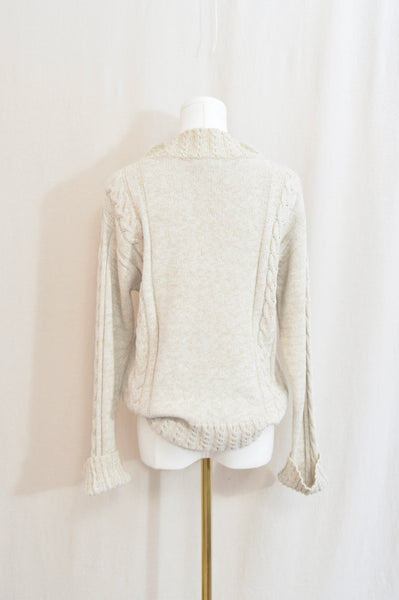 light oatmeal beige silk embroidered mock neck jumper
