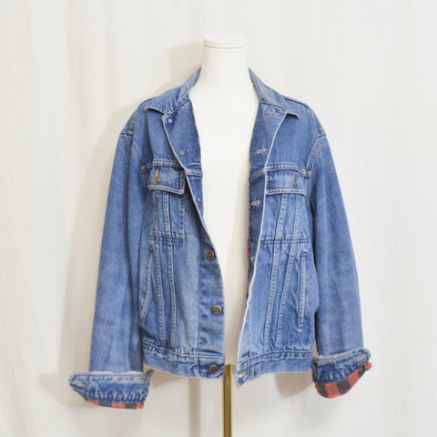 perfectly broken in buffalo plaid flannel lined branders jean jacket