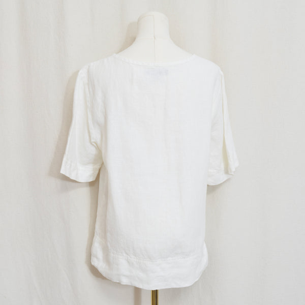 slightly cropped white linen flax tee shirt