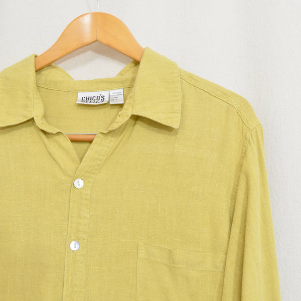 long length pure linen mustard yellow button down