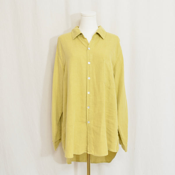 long length pure linen mustard yellow button down
