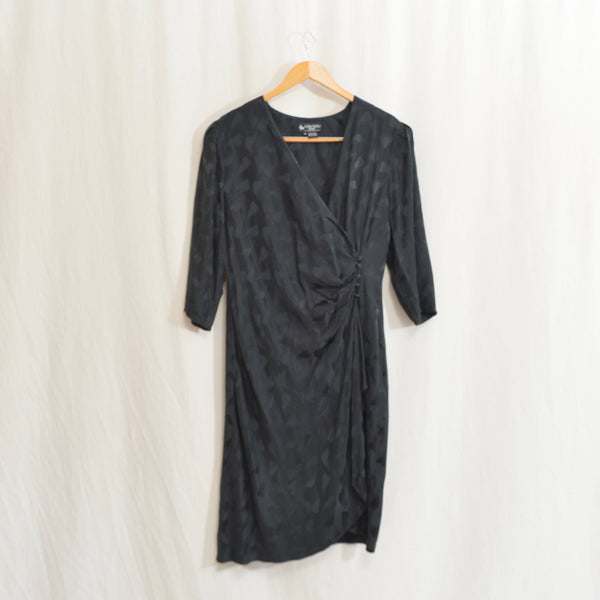black sophisticates extra low cut draped pure silk leaf dress