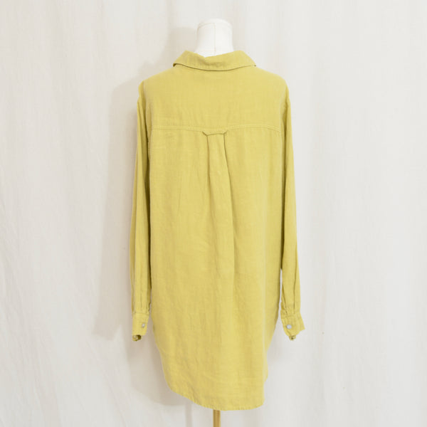 long length pure linen mustard yellow button down