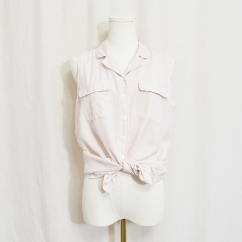 subtle light pink button down 100% silk top