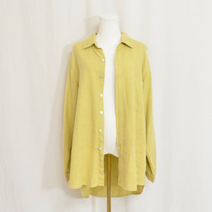 long length pure linen mustard yellow button down