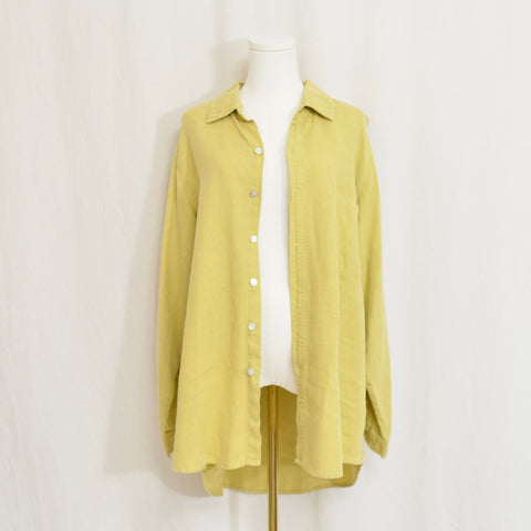 long length pure linen mustard yellow button down