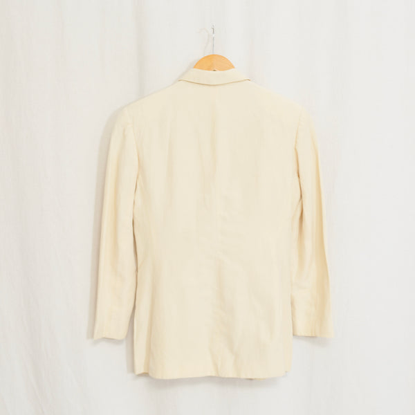 classic cream colored silk and linen blend button down blazer