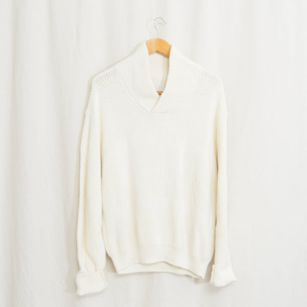ivory cotton classic shawl neck pullover sweater