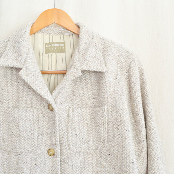 heathered beige tweed liz claiborne wool blend chore coat