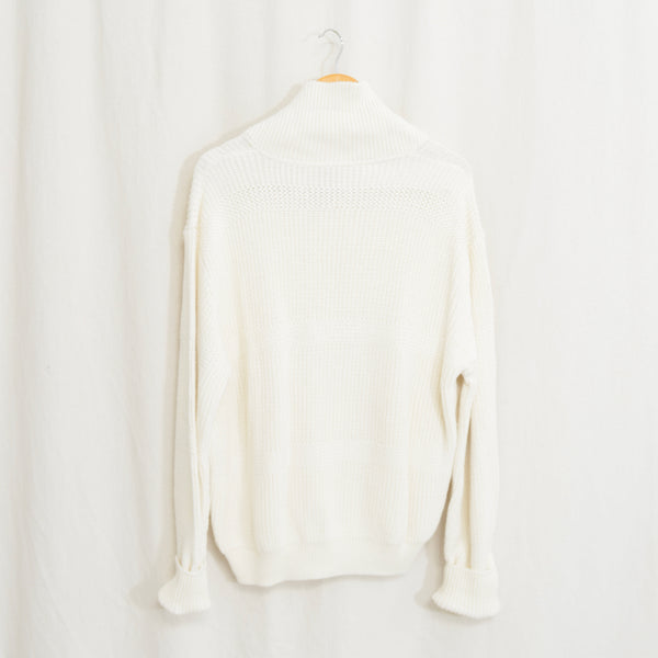 ivory cotton classic shawl neck pullover sweater