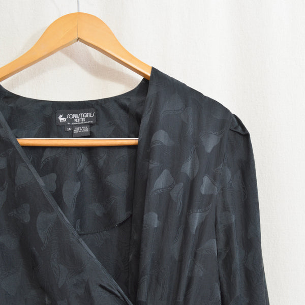 black sophisticates extra low cut draped pure silk leaf dress