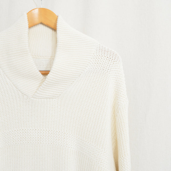 ivory cotton classic shawl neck pullover sweater
