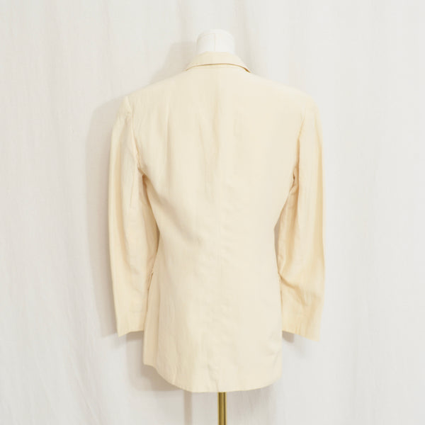 classic cream colored silk and linen blend button down blazer