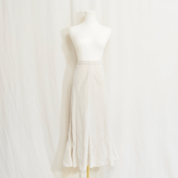 28" light beige linen midi length fit and flare j jill skirt
