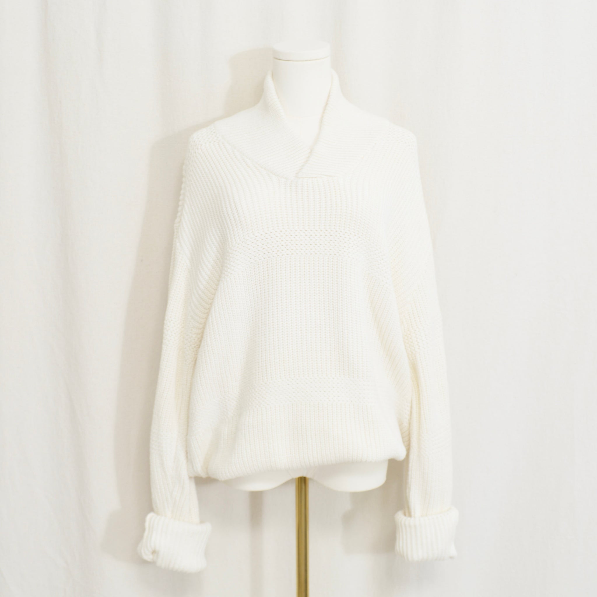 ivory cotton classic shawl neck pullover sweater