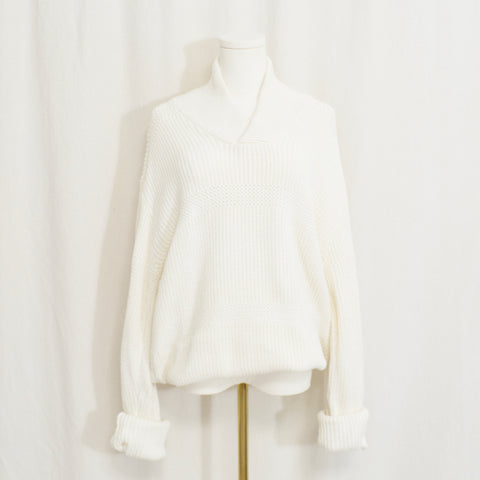 ivory cotton classic shawl neck pullover sweater
