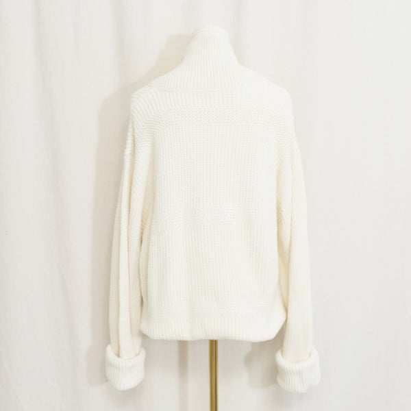 ivory cotton classic shawl neck pullover sweater