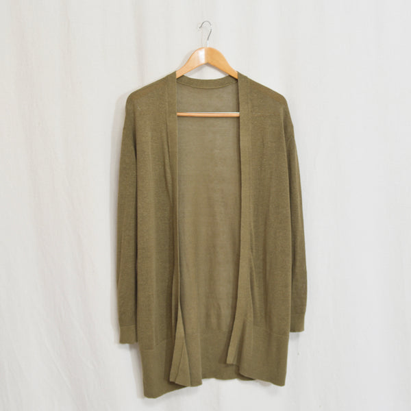 long line moss green lightweight linen cardigan
