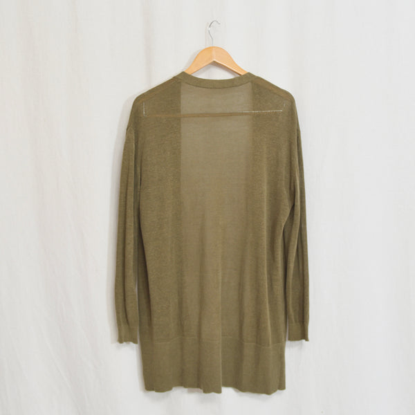 long line moss green lightweight linen cardigan