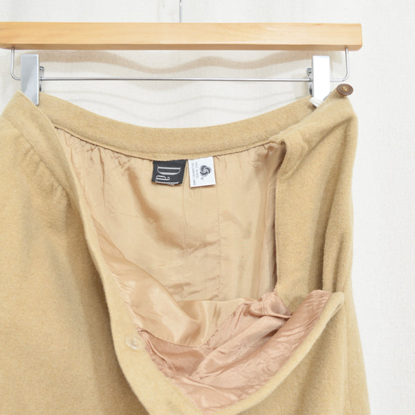 26" fully lined dark khaki wool and camel hair straight line midi skirt