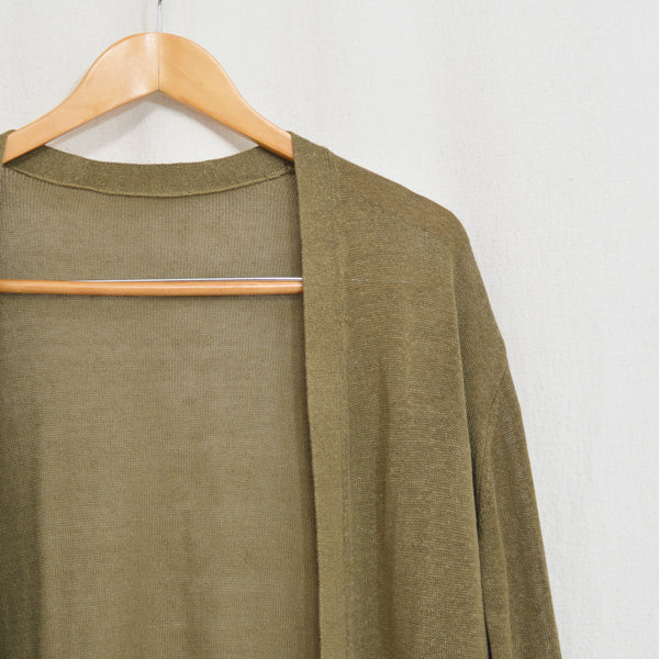 long line moss green lightweight linen cardigan