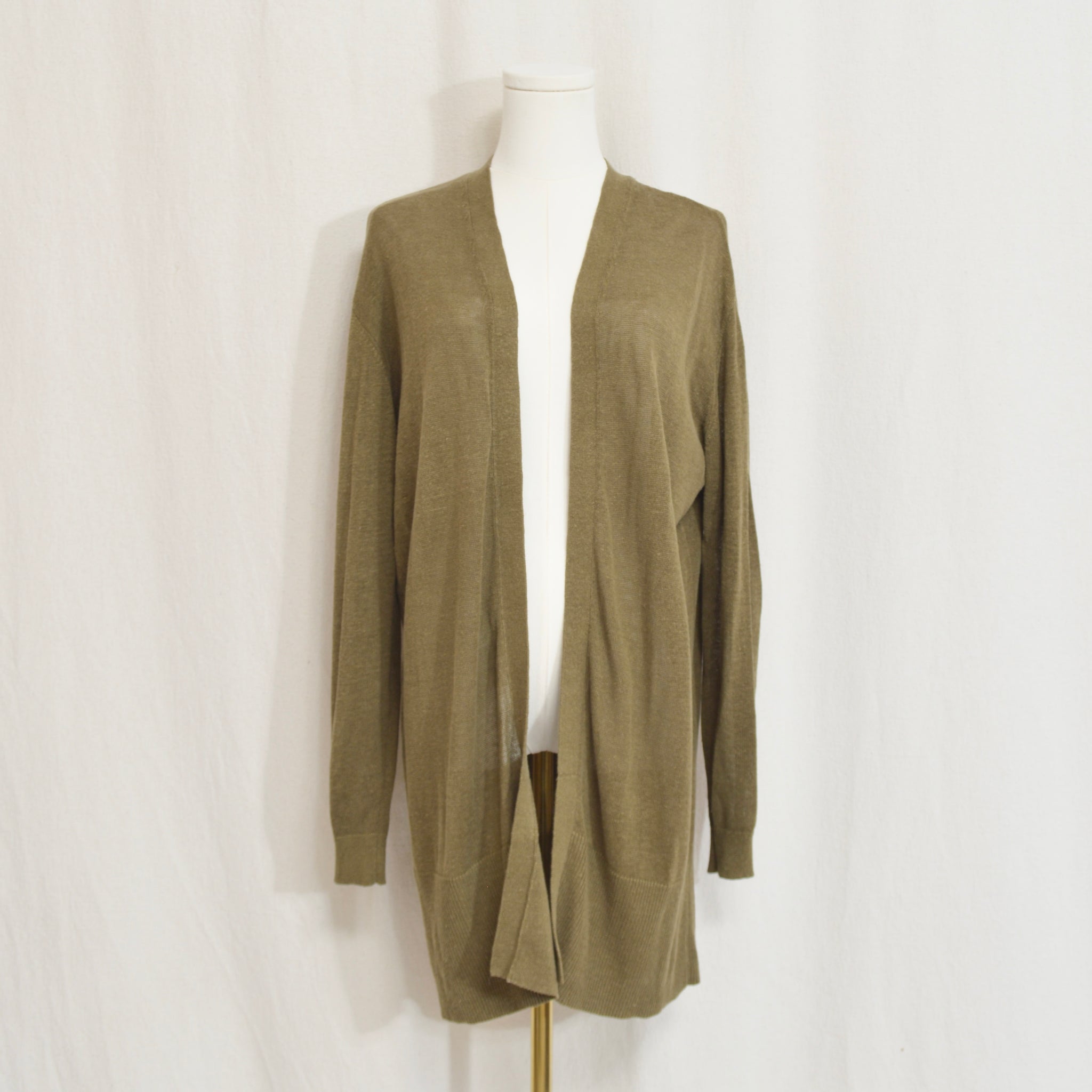 long line moss green lightweight linen cardigan